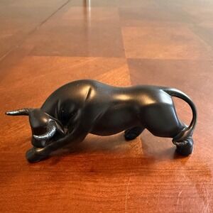 Nadal Valiente Spain Black Charging Bull Figurine 2011 Modernist Sculpture